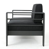 Cape Coral Outdoor Modern Fabric Patio Aluminum Loveseat Sofa, Gray/Dark Gray