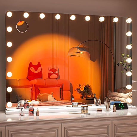 Vanity Mirror with Lights, 31.5" x 23.6" Hollywood Mirror, Makeup Mirror with 17 Dimmable