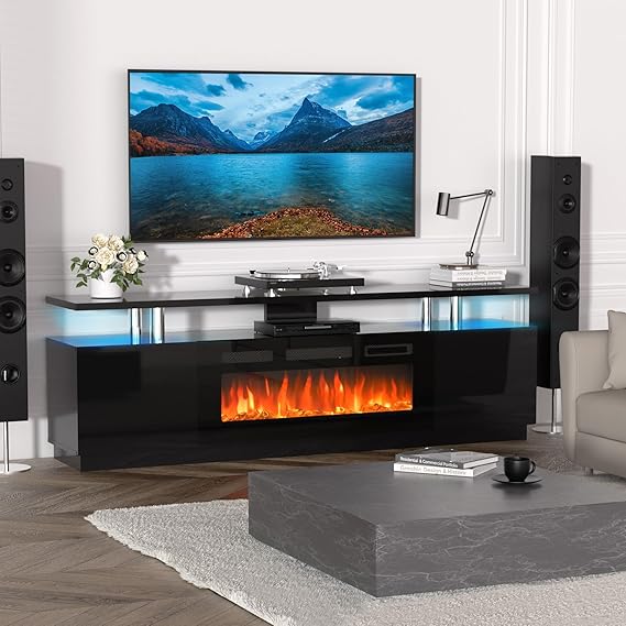 70 Inch Fireplace TV Stand with Storage - White Entertainment Center