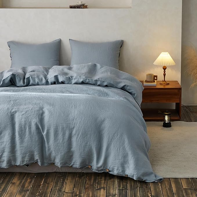100% Linen Duvet Cover Set, 3 Pieces Belgian Flax Breathable Bedding, 1 Comforter
