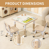 Hulaibit Kids Table and 2 Chairs Set, Height Adjustable Toddler Table and Chairs with Anti-Slip Foot Covers, Graffiti Desktop Arts & Crafts Table for Daycare, Classroom