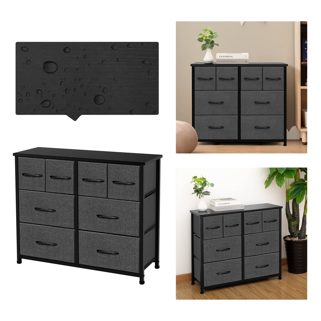 Concept Bedroom, Wide Fabric Dresser for Storage and Organization, Grey (8-Drawers)