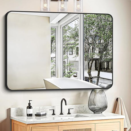 Large Bathroom Mirror 72x36 Inches, Black Oversized Wall Mirror for 2 Sinks Aluminum