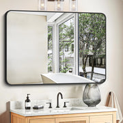 30x40 Black Metal Frame Bathroom Mirror - Large Rectangular Wall Mount