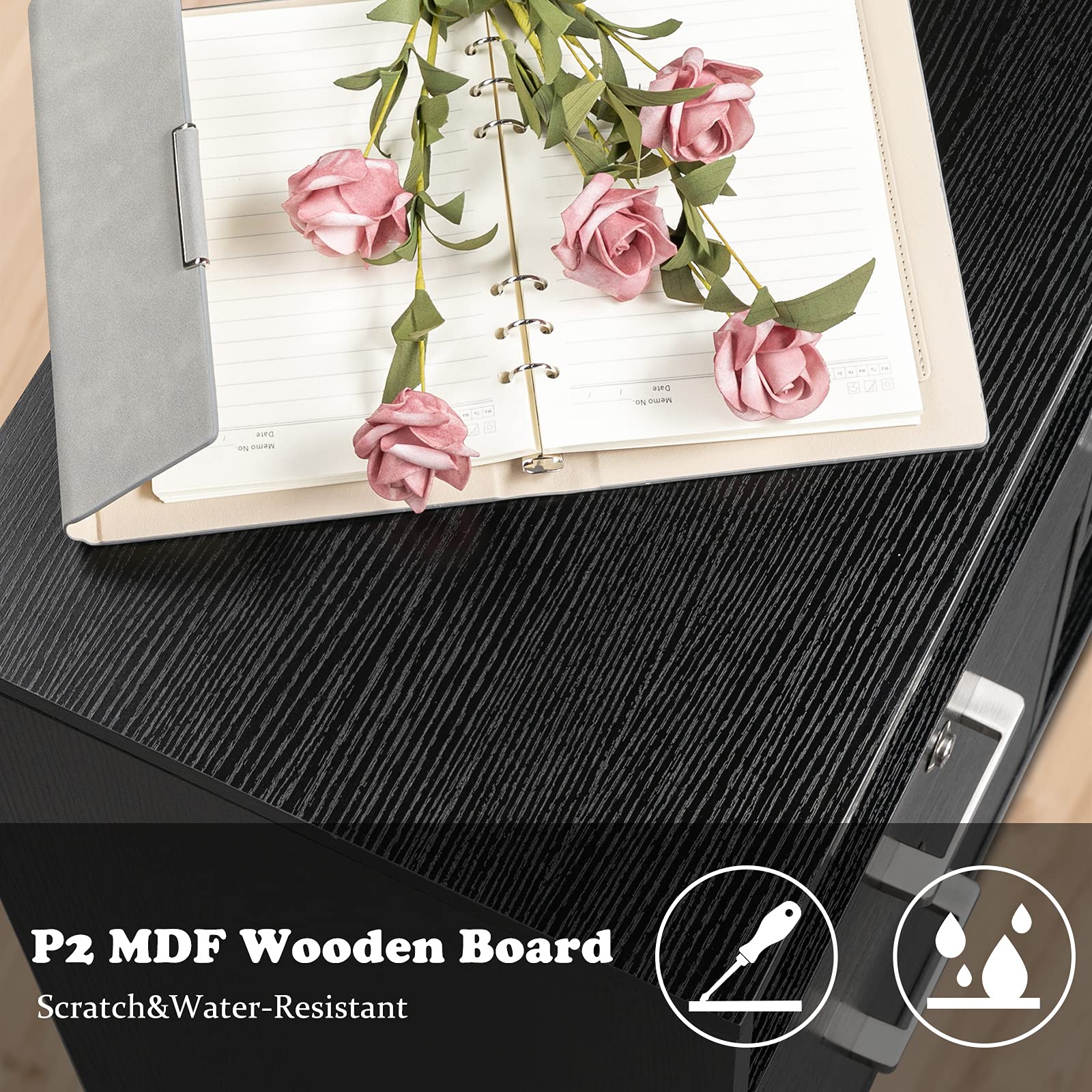 Wood Mobile File Cabinet with 4 Drawers and Shelves, Printer Stand