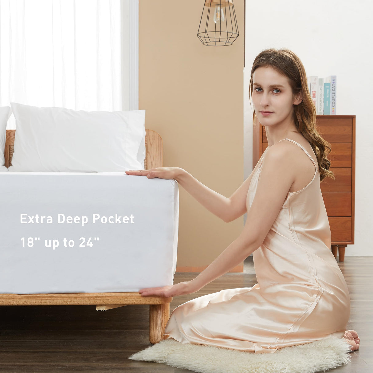 4 Piece Queen Sheets Deep Pocket, 100% Cotton Sheet Set, 22" Extra Deep Pocket Queen