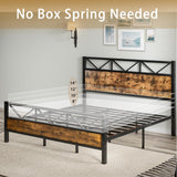 Full Size Bed Frame with 51" Tall Headboard, Industrial Platform Bed with Strong Metal