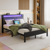 Queen Bed Frame with Headboard Storage,Upholstered Platform Bed Frame Queen Size