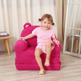 Foldable Kids Sofa, Sherpa Pink Teddy Bear Toddler Couch with Tri Folding Foam Cushions