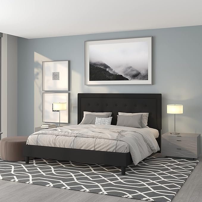 Roxbury Queen Size Tufted Upholstered Platform Bed in Beige Fabric