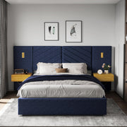 Luxury Bed Frame with Built-in Gold LED Lights and Nightstands