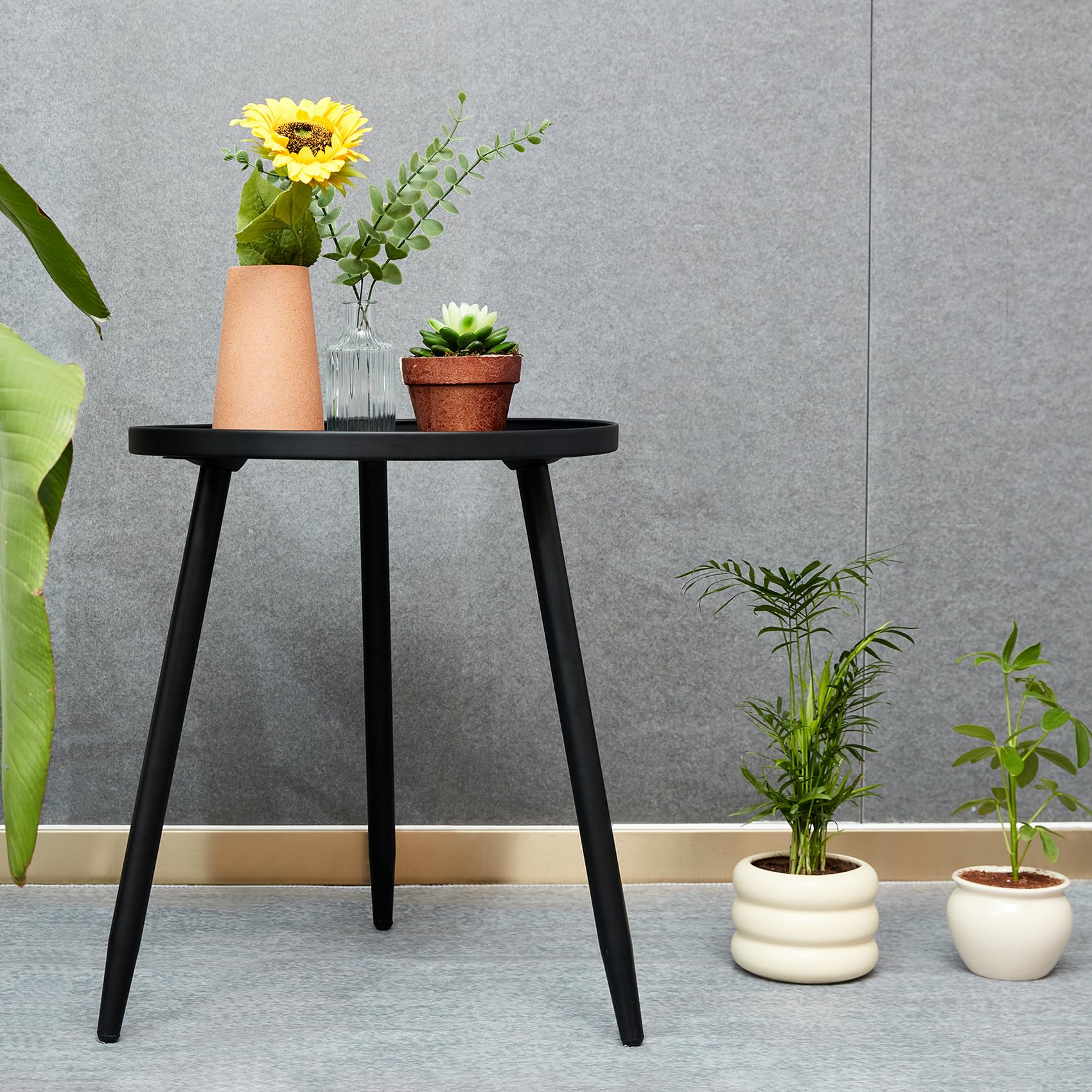 Decent End/Side Tables - Small Round Accent Table, Metal Black Narrow Night Stands