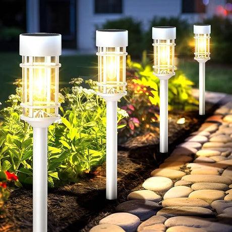 Solar Pathway Lights, 8 Pack LED Solar Lights Outdoor Waterproof, Glass Solar Garden