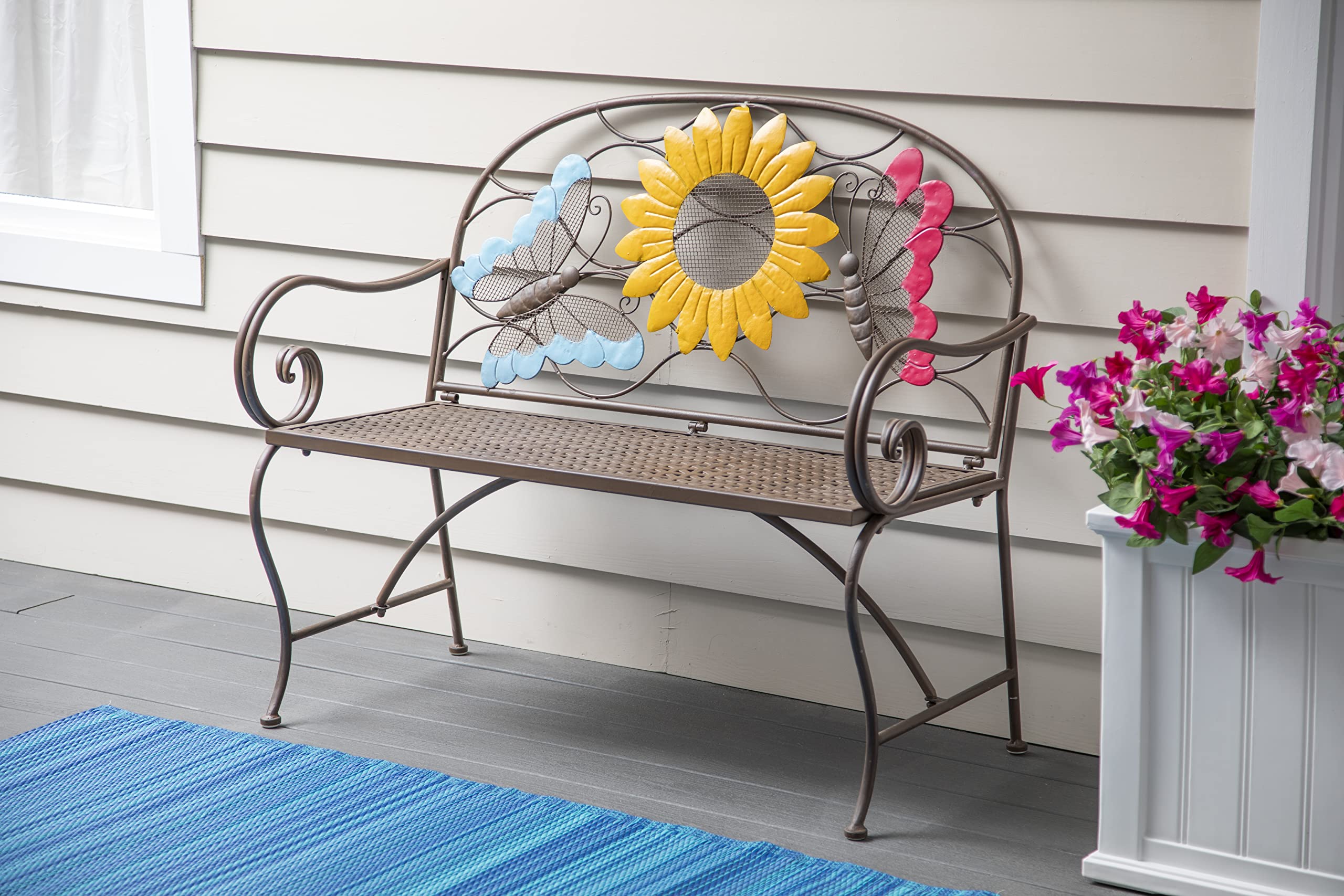 Weatherproof Sunflower with Butterflies Outdoor Bench | Holds Up to 400 lbs