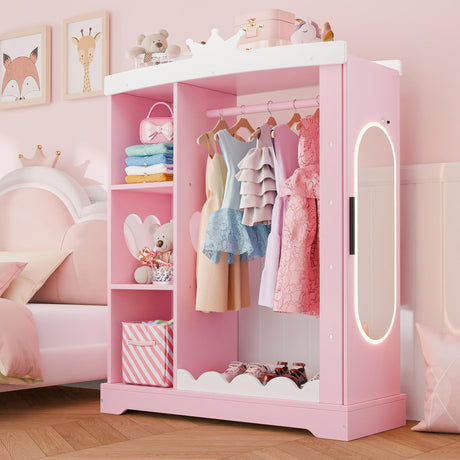 Kids Armoire with Jewelry Cabinet, Dress up Storage with Mirror and Shelves