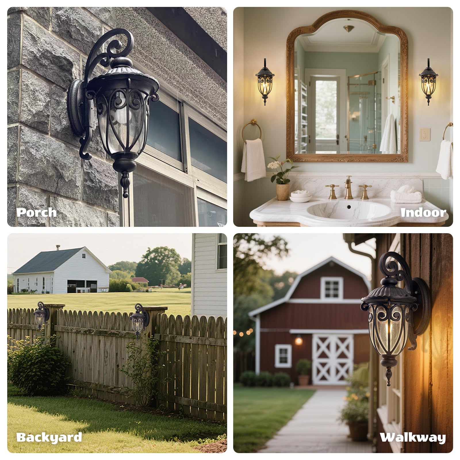 Outdoor Wall Light with Dusk to Dawn Sensor, 18 Inch Exterior Wall Lantern Fixture for House