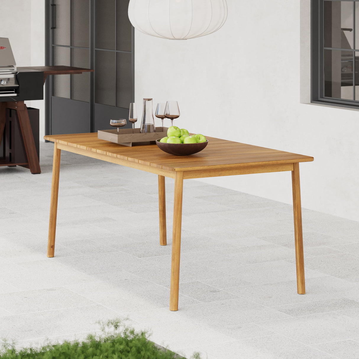 Kegy 67" Patio Acacia Wood Dining Table with Slatted Tabletop