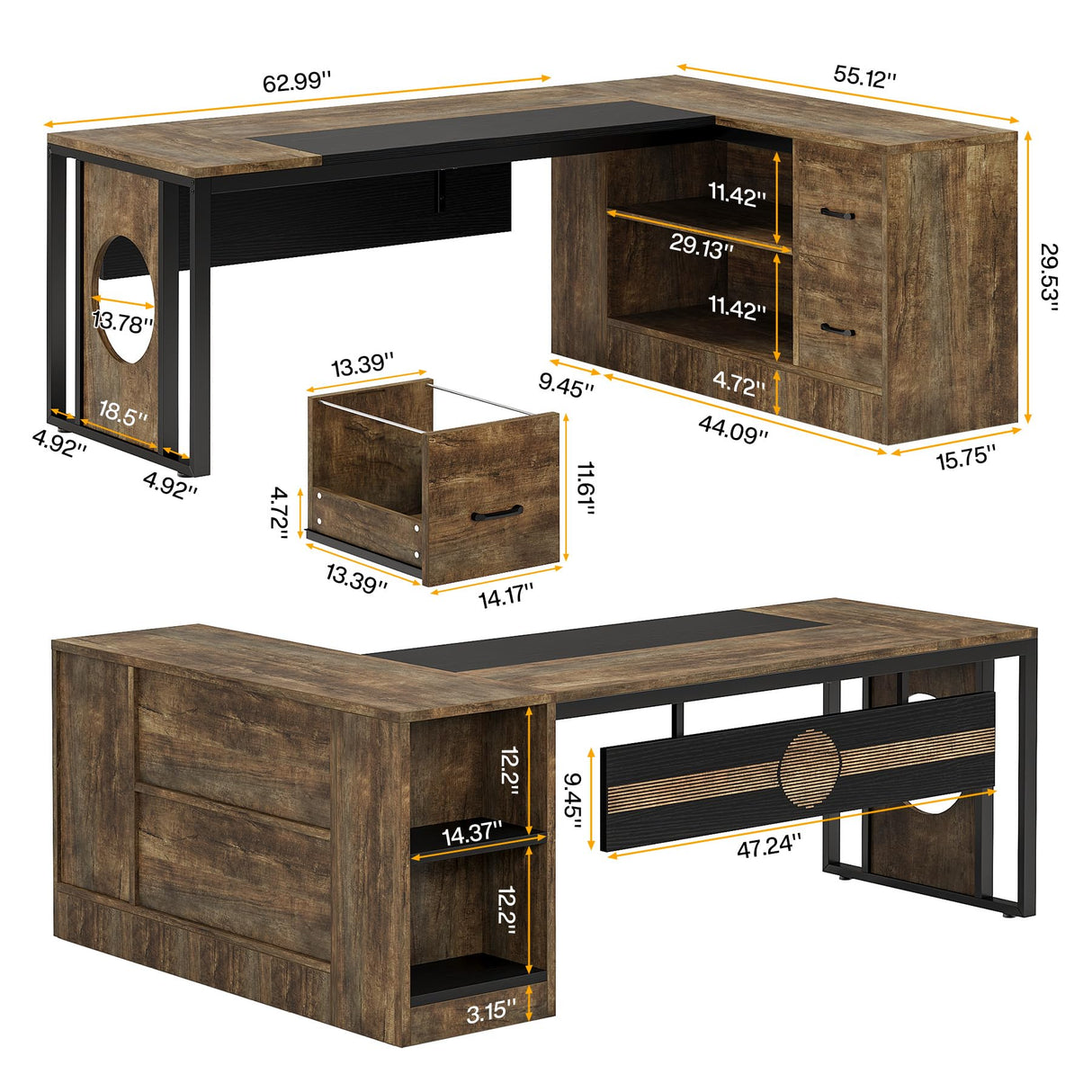 L Shaped Desk with 55-Inch Storage Cabinet, Extra Large Executive Office