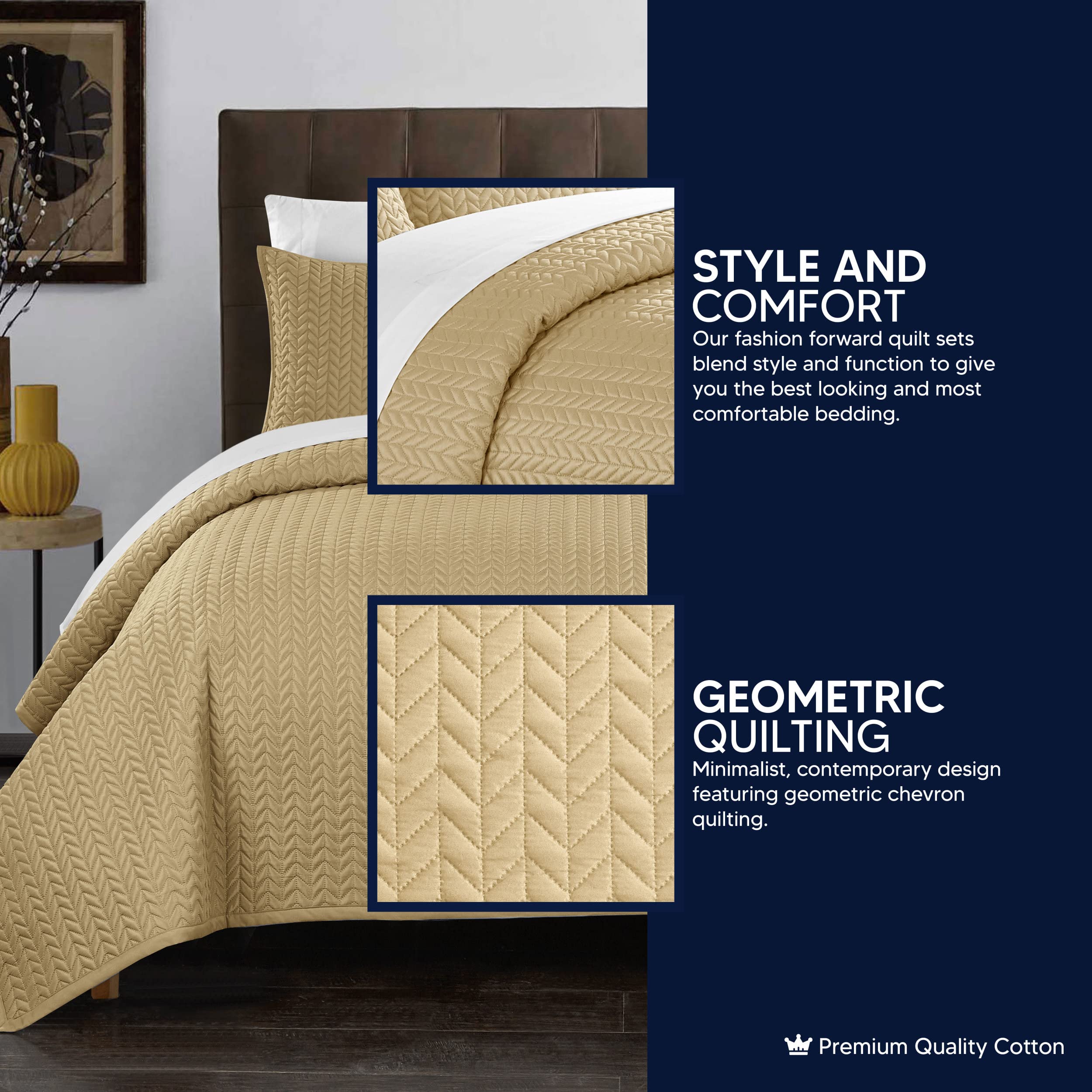 Weaverland Geometric Chevron Quilt Set - Queen Size Silver