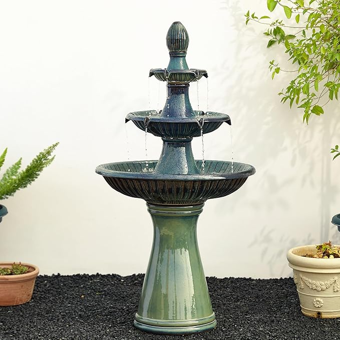 Water Fountain Outdoor Floor-Stand Fountain with LED Light & Pump Oversized 3 Tier