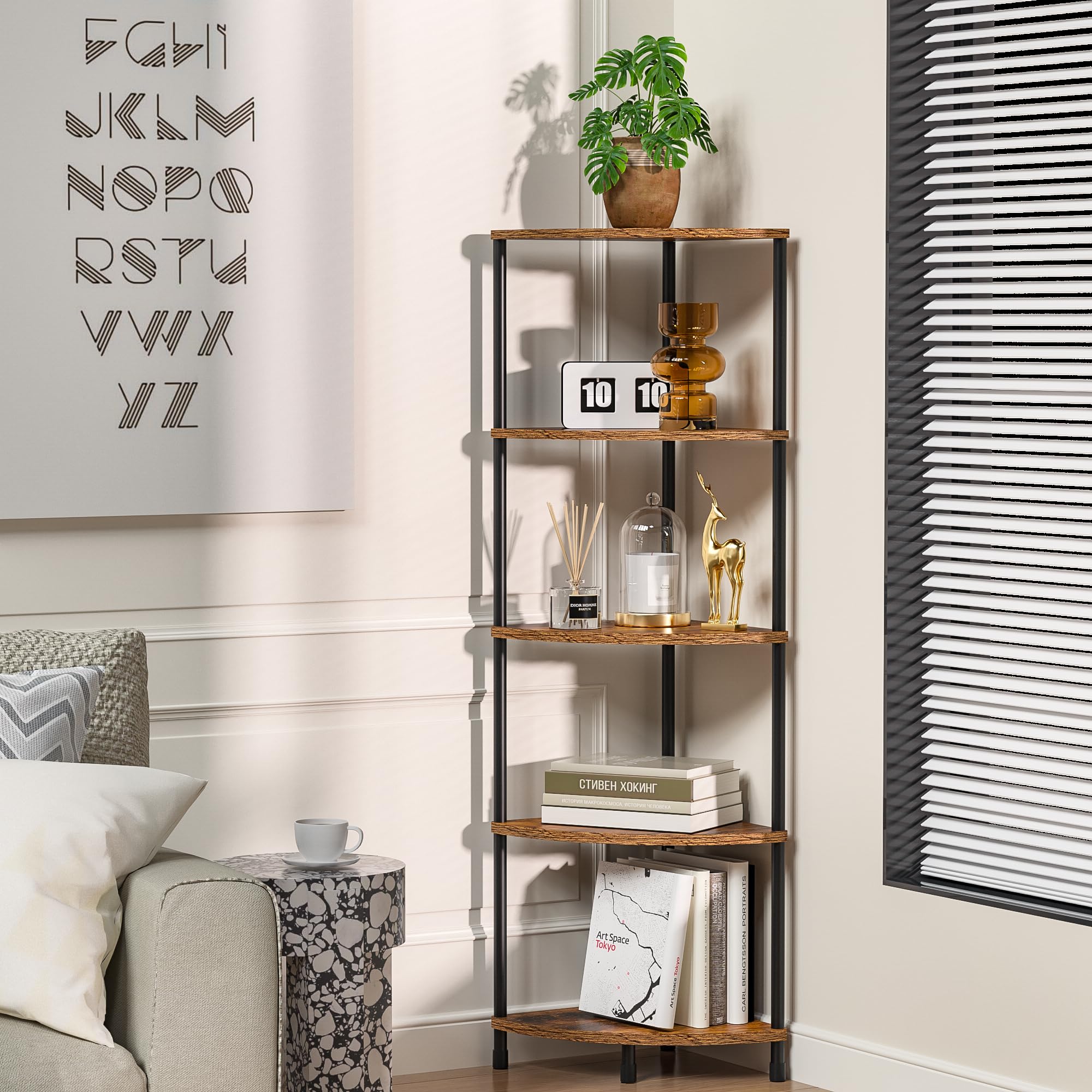 Corner Plant Stand Shelf, 5 Tier Tall Shelf Plant Stand for Indoor Plants, Rustic Brown