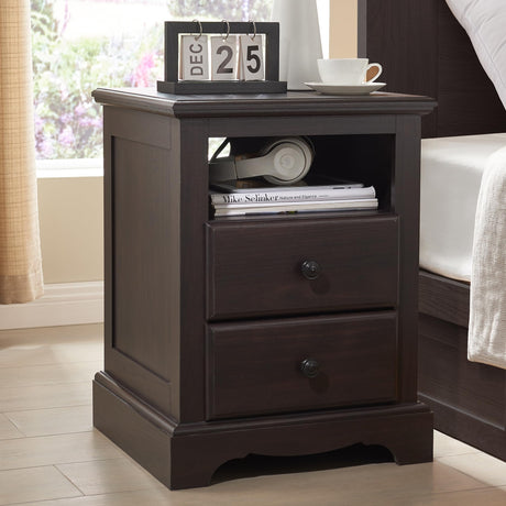 Nightstand with Charging Station, 18 Inch Vintage End Table with 2 Drawers for Living Room,