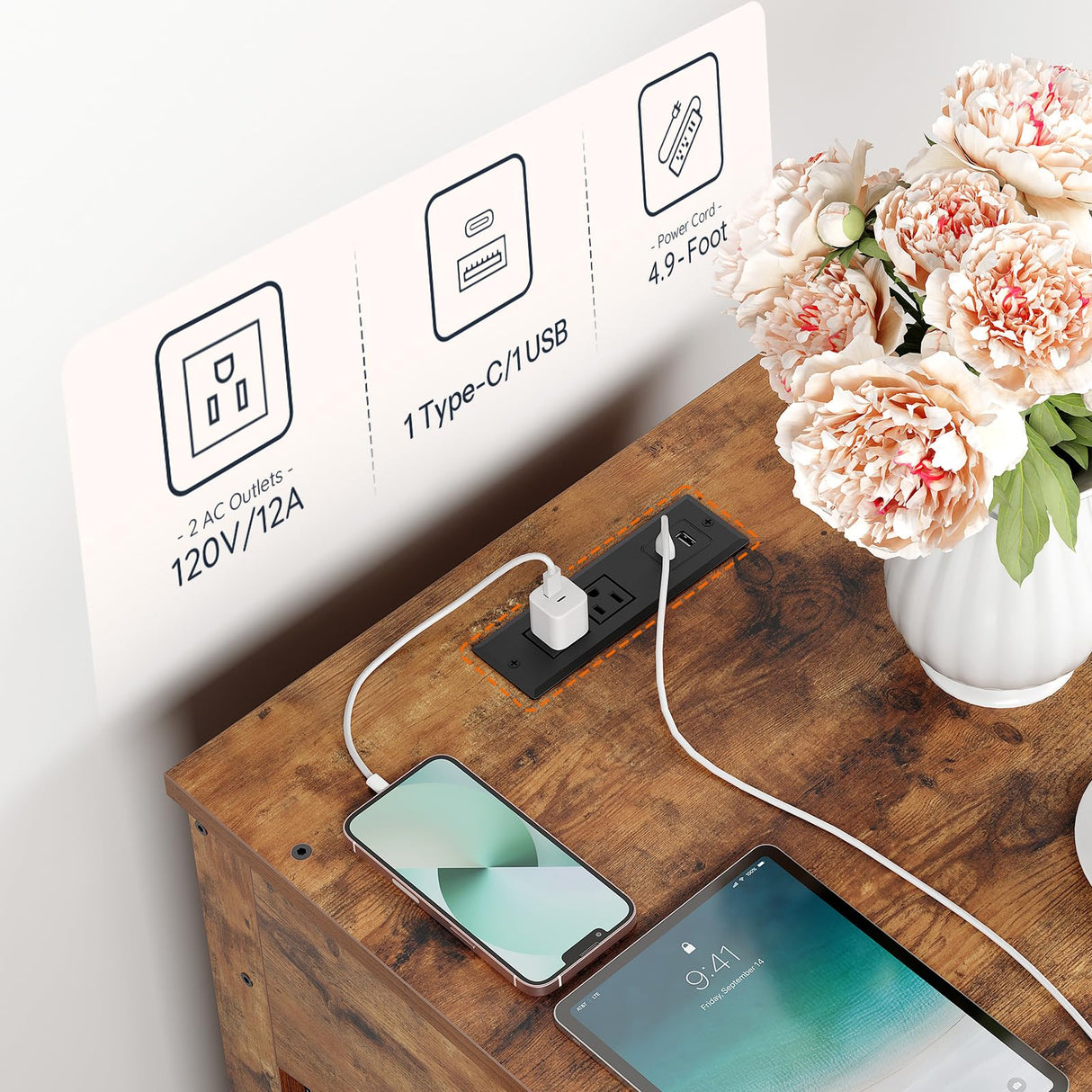 Dog Crate Furniture with Charging Station and Drawer