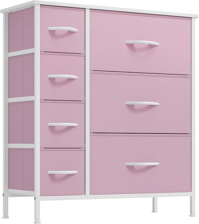Purple Fabric Dresser Drawer, Tall Storage Dresser with 8 Drawers