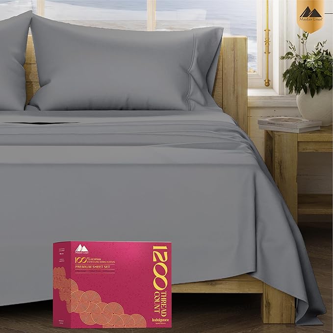 100% Egyptian Cotton Pillow Cases King Size Set of 2 - Luxury 1200 Thread Count Sateen White Pillow Covers