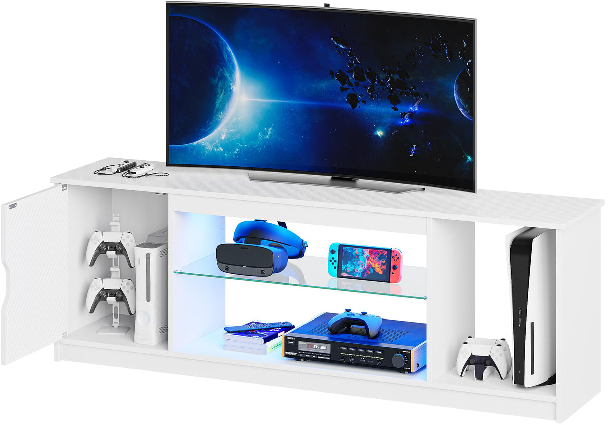 Gaming TV Stand with Removable Glass Shelves for 55/60/65 Inch TV