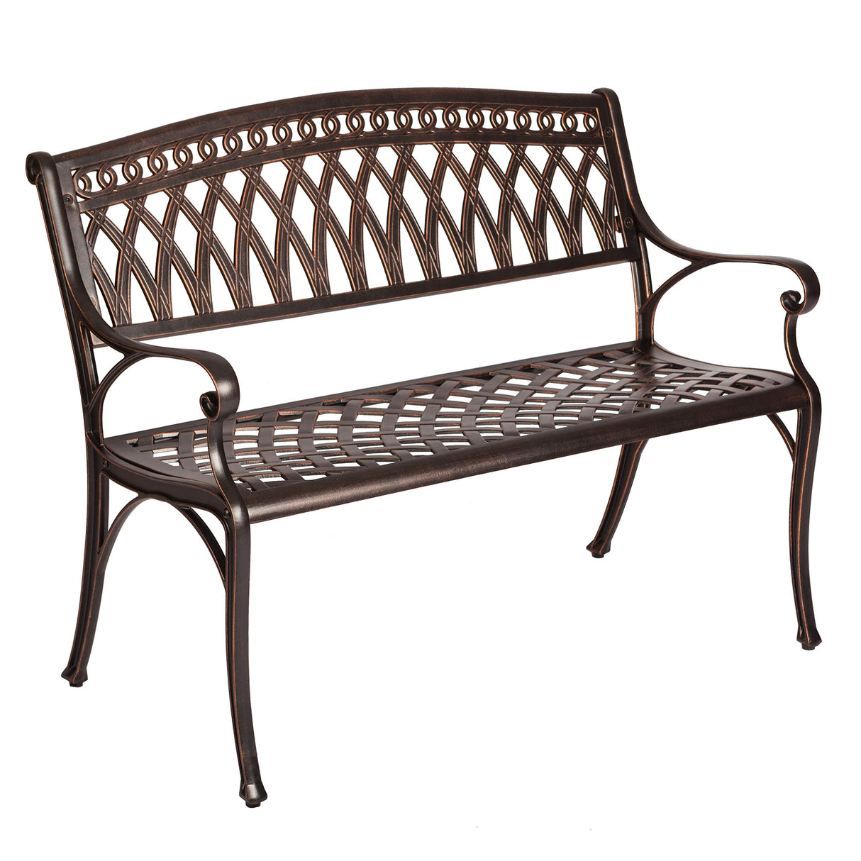 62441 Simone Cast Aluminum Patio Bench Heavy Duty Rust Free Metal Construction