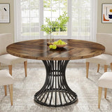 Round Dining Table, 47-Inch Farmhouse Dinning Room Table, Industrial Dinner Table