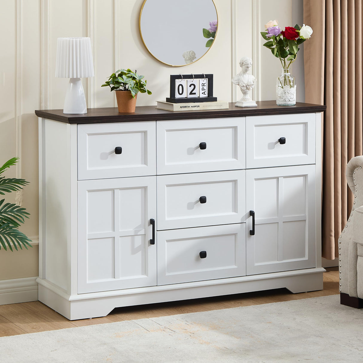 Farmhouse 5+2 White Dresser for Bedroom, Chest of Drawers for Bedroom