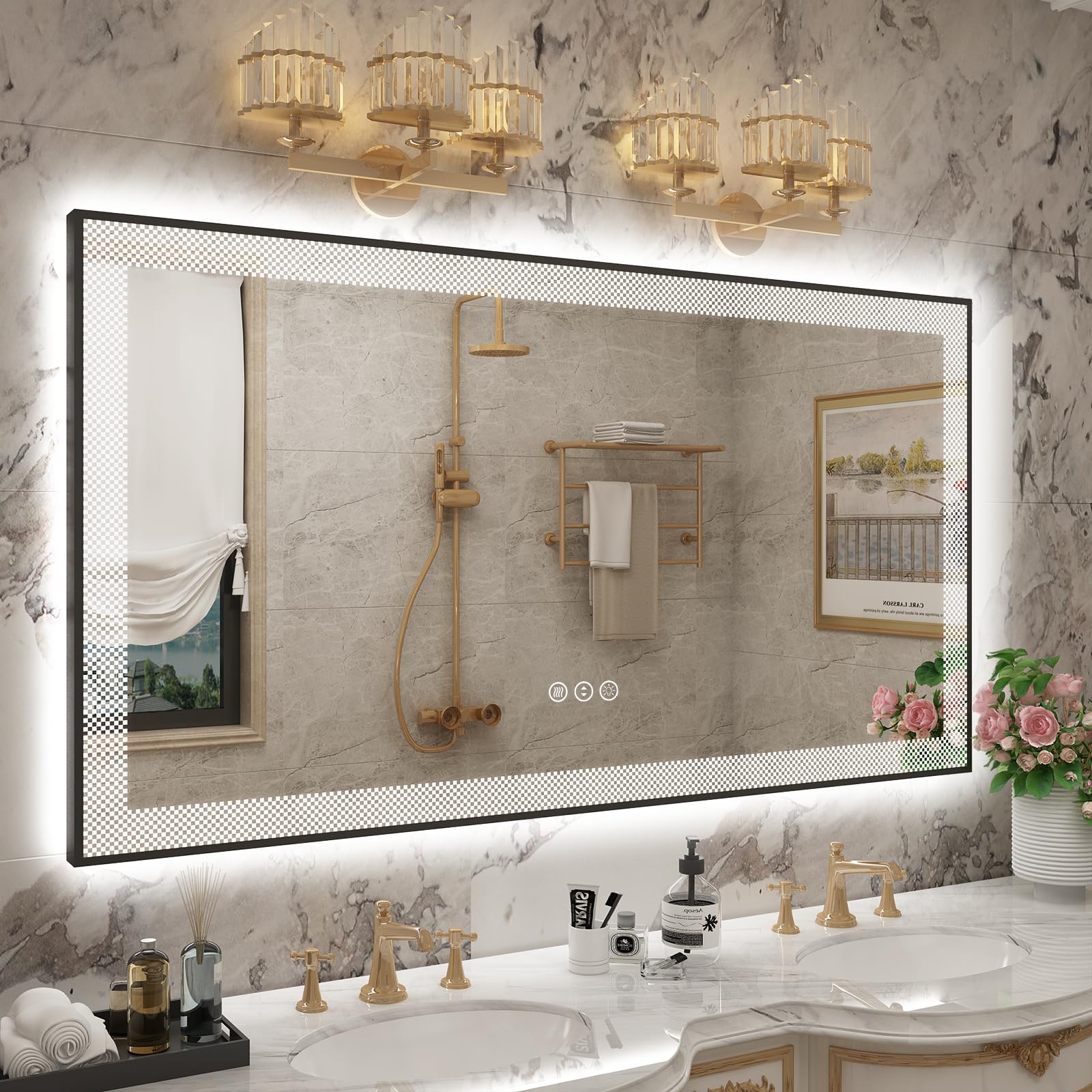 LED Bathroom Mirror with Frontlit Backlit, Large Lighted Vanity Mirror