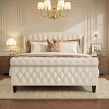 Queen Velvet Upholstered Sleigh Bed Frame with Wingback Headboard