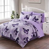 Bed in A Bag King Size 7 Pieces, Purple Paisley Butterfly Bedding Comforter Set All Season