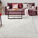 Palafito 8x10 Geometric Shag Diamond High-Low Pile Textured Indoor Area Rug (White