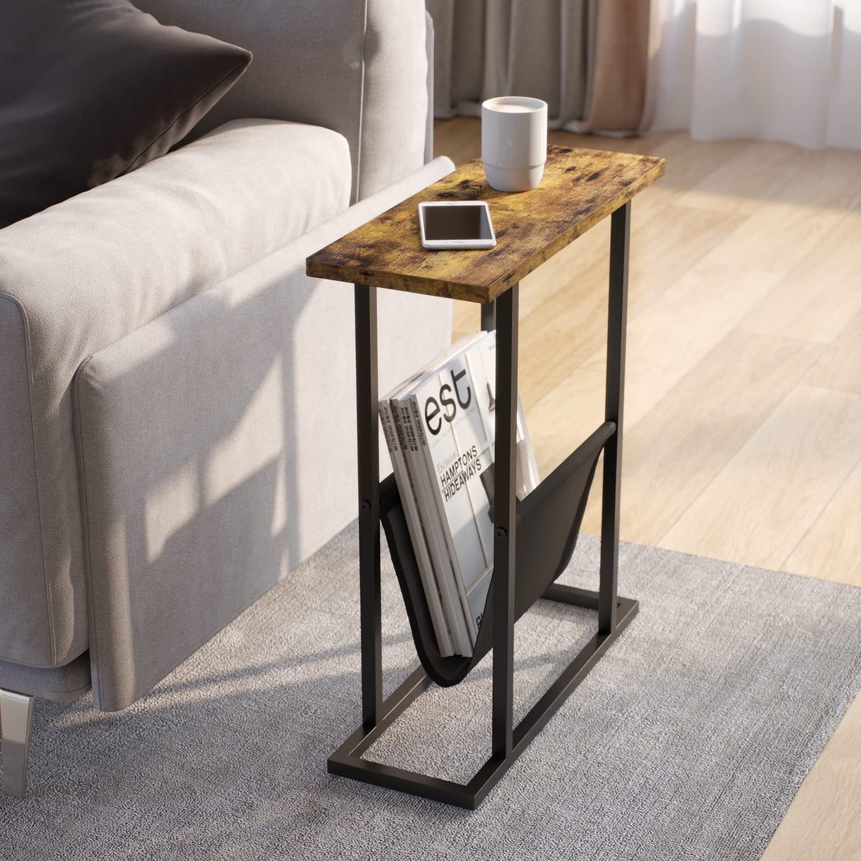 Small Narrow Side Table for Small Spaces, 17.7" W Slim End Table Magazine Table