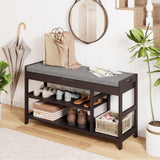 Shoe Bench, Entryway Storage Bench with Padded Cushion, Bamboo Shoe Rack Bench