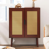 Rattan 2-Tier Home Storage Cabinet, Accent Kitchen Cabinet with Door,