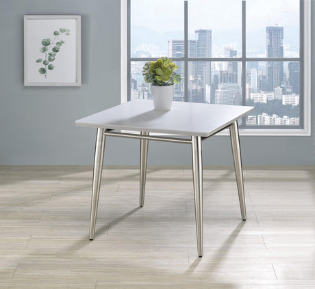 Brooklyn Modern Square End Table, White Top with Brushed Nickel