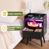 Nightstand with Charging Station, Modern Night Stand with LED Lights