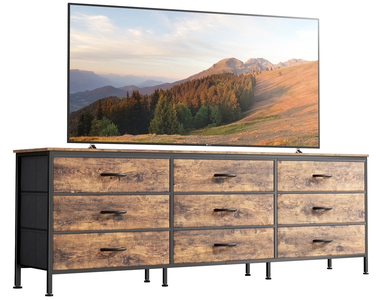 9 Drawer Dresser, 63 Inch Dresser TV Stand for 55, 65, 70 Inch TV