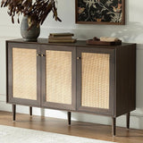 Boho Rattan Storage Cabinet - 3 Door Sideboard Buffet with Adjustable Shelves