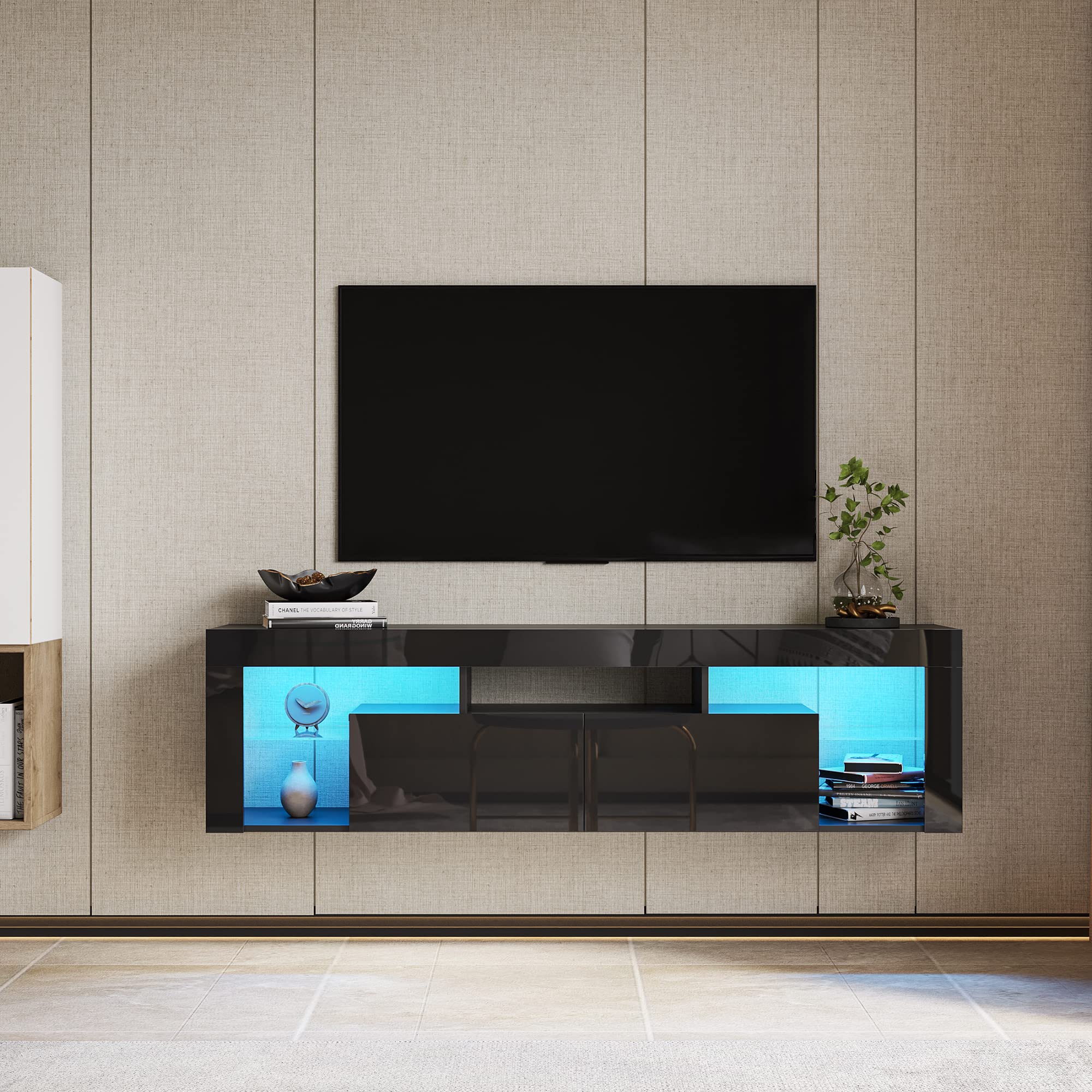 Floating TV Stand Wall Mounted with 16 Color LEDs,63"Modern TV Stand
