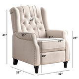 Bonzy Home Push Back Recliner Chair, Mid Century Modern Wingback Chair, Comfy Armchair Fabric Living Room Chairs with Rivet Decoration, Button-Tufted Back, Solid Wood Legs, Beige