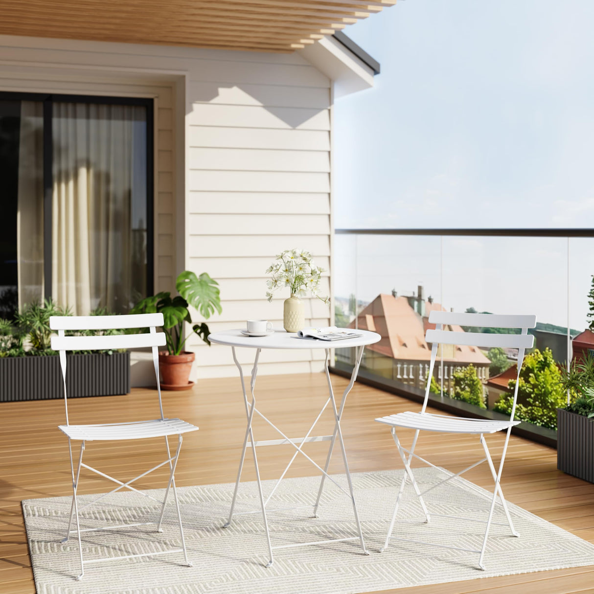 3-Piece Folding Bistro Set, Foldable Patio Furniture Set with Premium Frame