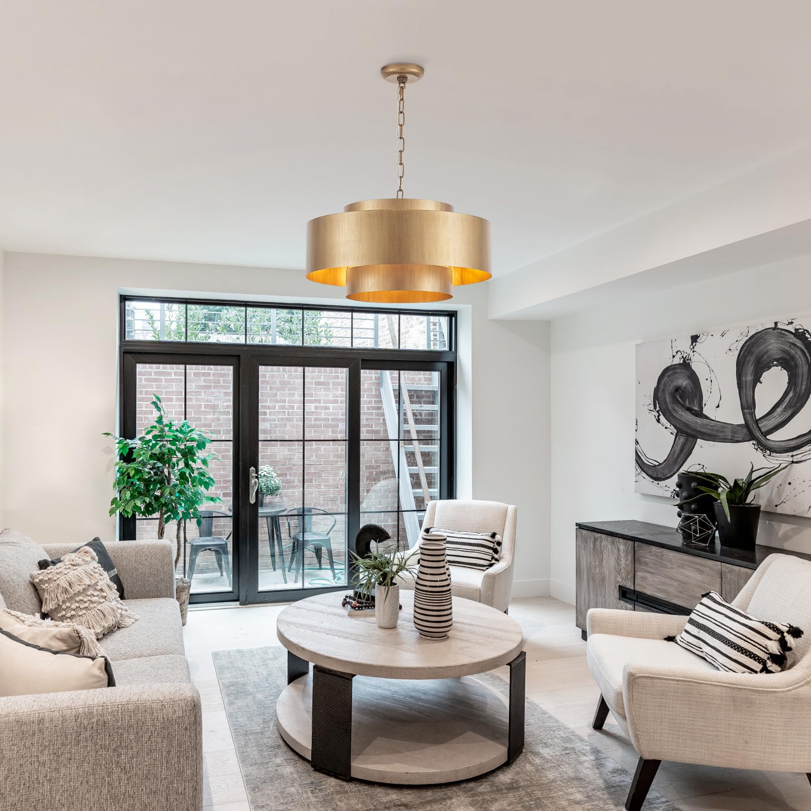 20” Brushed Brass Modern Chandelier Classic 3 Round Metal Pendant Light
