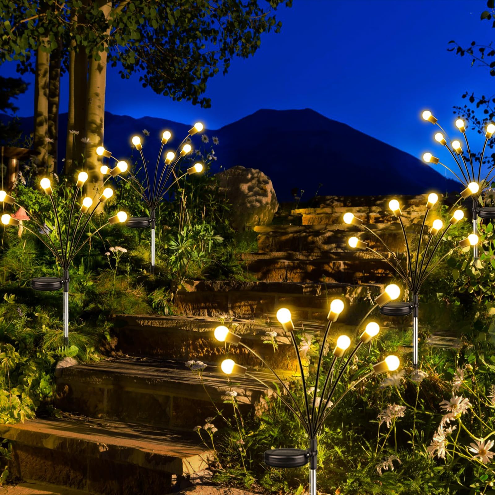6-Pack Solar Garden Lights for Outdoor, Upgraded 48 LED Firefly Solar