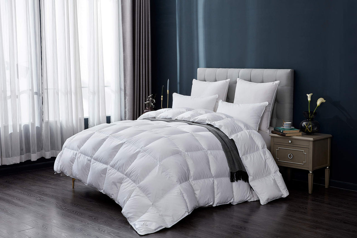 Winter Goose Feathers and Down Comforter Twin Size Duvet Insert, 100% Cotton Cover,